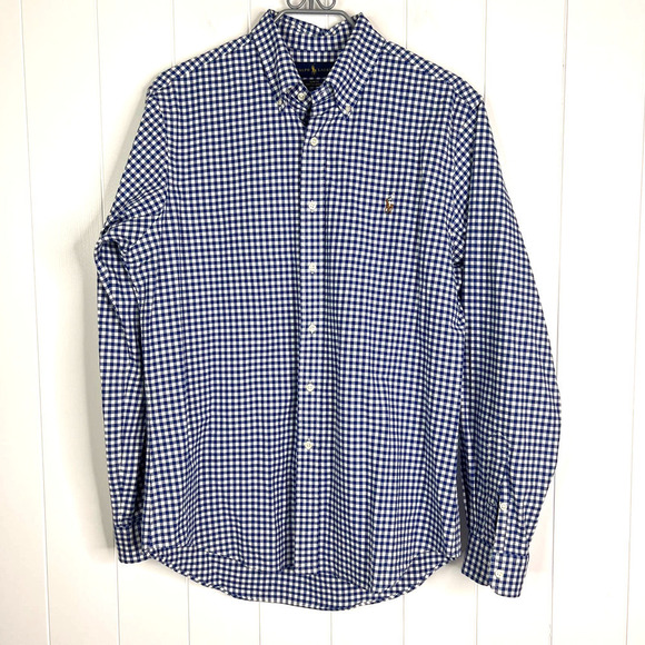 Ralph Lauren Blue and White Gingham Checked Buttondown Shirt SZ L - Picture 1 of 7